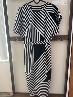 ASOS Black and White Geometric Stripe Midi Dress
